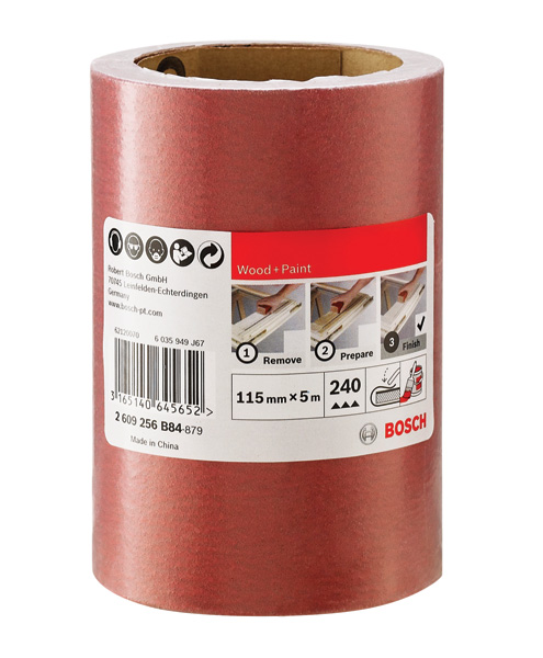 Rollo de lija para madera y pintura, 115 mm x 5 m, P240