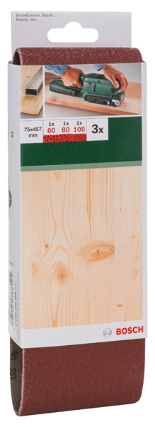 Set de hojas de lija de 3 piezas para lijadora de banda, calidad rojaG = 60, 80, 100