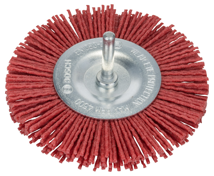 Cepillos de disco para taladradoras, alambre de nailon con medio de lijado de corindón, grano K80, 100 mm