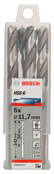 Broca helicoidal PRO Metal HSS-G, longitud estándar, 11,7 x 94 x 142 mm, 5 unidades
