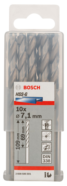 Broca helicoidal PRO Metal HSS-G, longitud estándar, 7,1 x 69 x 109 mm, 10 unidades