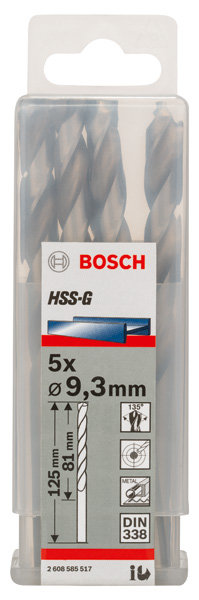 Broca helicoidal PRO Metal HSS-G, longitud estándar, 9,3 x 81 x 125 mm, 5 unidades