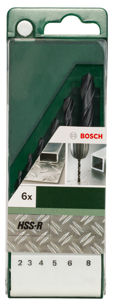 Set de 6 brocas para metal HSS-R, DIN 3382,0; 3,0; 4,0; 5,0; 6,0; 8,0 mm