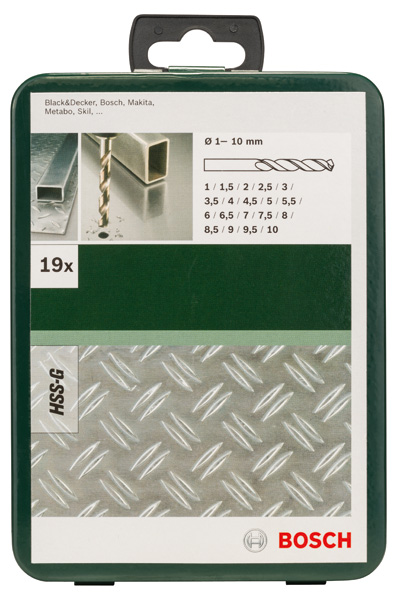 Set de 19 brocas para metal HSS-G, DIN 3381,0; 1,5; 2,0; 2,5; 3,0; 3,5; 4,0; 4,5; 5,0; 5,5; 6,0; 6,5; 7,0; 7,5; 8,0; 8,5; 9,0; 9,5; 10,0 mm