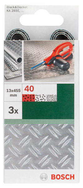 Set de 3 bandas de lija para Black+Decker Powerfile, calidad azul13 x 455 mm; G= 40, para metal