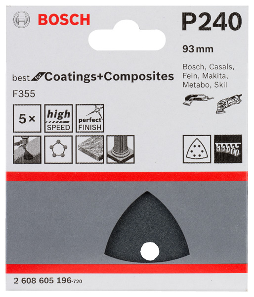 Hoja de lija PRO F355, 93 mm, G240, 5 unidades