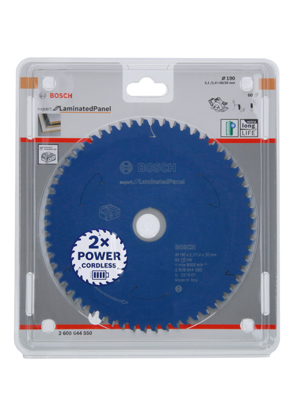 Disco de sierra circular Expert for Laminated Panel para sierras sin cables 190 x 2,1/1,4 x 30 T60