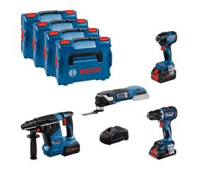 Kit combinado Kit de 4 herramientas de 18 V: GSR 18V-90C + GDR 18V-210C + GBH 18V-24C + GOP 18V-28 + 1x 4,0 Ah (PC) + 2x 5,5 Ah (PC) + GAL 1880CV (L)