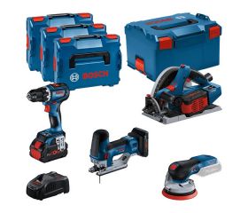 Kit combinado Kit de 4 herramientas de 18 V: GSR 18V-90C + GKT 18V-52GC + GST 18V-155 SC+ GEX 18V-125 + 1x4,0 Ah (PC) + 2x 5,5 Ah (PC) + GAL 1880CV (L)