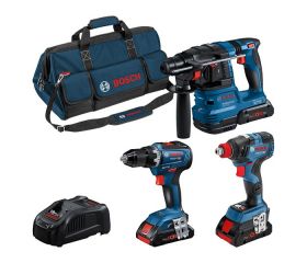 Kit combinado Kit de 3 herramientas de 18 V: GSR 18V-55 + GDX 18V-200 + GBH 18V-22 + 3 de 4,0 Ah (PC) + GAL 1880CV (C)