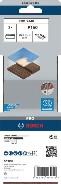 Banda de lija PRO X440, 75 x 508 mm, G150, 3 unidades