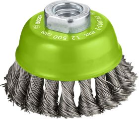 Cepillo de vaso de alambre trenzado PRO Stainless Steel heavy para amoladoras pequeñas, rosca M14