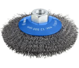 Cepillo cónico de alambre ondulado PRO Metal Clean para amoladoras pequeñas, rosca M14