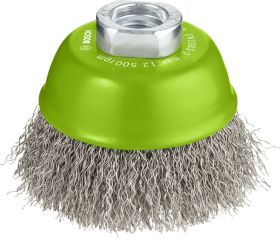 Cepillo de vaso de alambre ondulado PRO Stainless Steel clean para amoladoras pequeñas, rosca M14