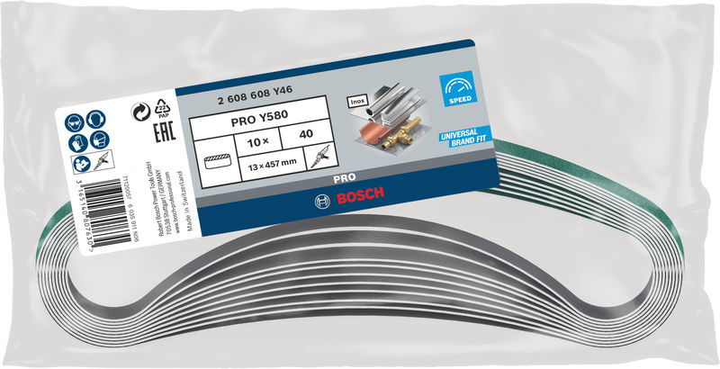 Banda de lija PRO Y580, 13 x 457 mm, G40, 10 unidades