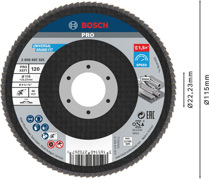 Disco de láminas PRO X571, fresa recta, 115 mm, G120