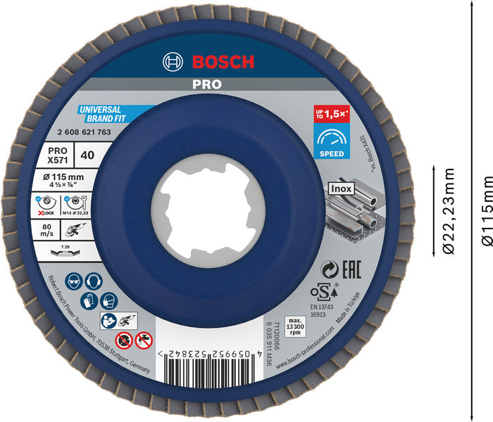 Disco de láminas PRO X571, acodado, 115 mm, G40, X-Lock