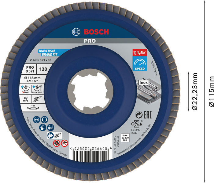 Disco de láminas PRO X571, acodado, 115 mm, G120, X-Lock