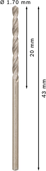 Broca helicoidal PRO Metal HSS-G, longitud estándar, 1,7 x 20 x 43 mm, 10 unidades