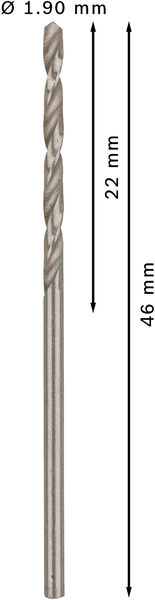 Broca helicoidal PRO Metal HSS-G, longitud estándar, 1,9 x 22 x 46 mm, 10 unidades