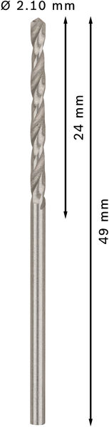 Broca helicoidal PRO Metal HSS-G, longitud estándar, 2,1 x 24 x 49 mm, 10 unidades