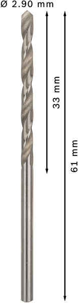 Broca helicoidal PRO Metal HSS-G, longitud estándar, 2,9 x 33 x 61 mm, 10 unidades