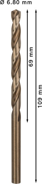 Broca helicoidal PRO Stainless Steel HSS-Co, 6,8 x 69 x 109 mm, 10 unidades