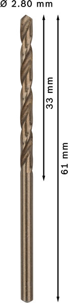 Broca helicoidal PRO Stainless Steel HSS-Co, 2,8 x 33 x 61 mm, 10 unidades