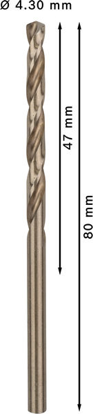 Broca helicoidal PRO Stainless Steel HSS-Co, 4,3 x 47 x 80 mm, 10 unidades