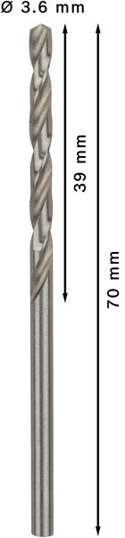 Broca helicoidal PRO Metal HSS-G, longitud estándar, 3,6 x 39 x 70 mm, 10 unidades