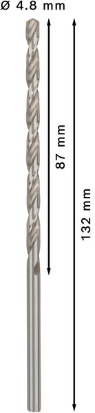 Broca helicoidal PRO Metal HSS-G larga, 4,8 x 87 x 132 mm, 5 unidades