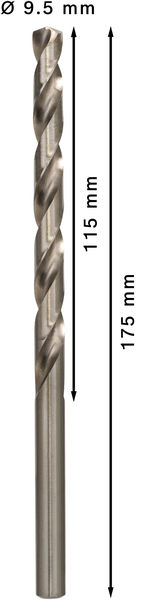 Broca helicoidal PRO Metal HSS-G larga, 9,5 x 115 x 175 mm, 5 unidades