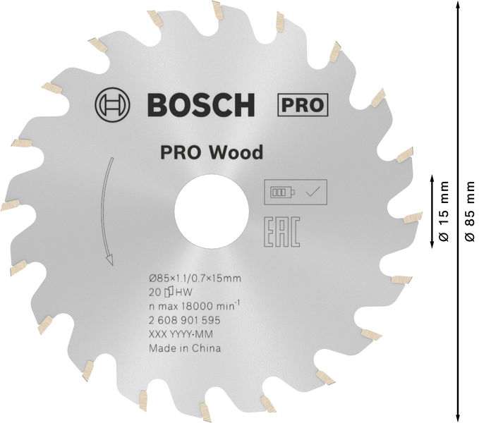 Hoja de sierra circular PRO Wood, 85 x 1,1 x 15 mm, T20