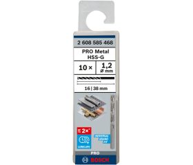 Broca helicoidal PRO Metal HSS-G, longitud estándar, 1,2 x 16 x 38 mm, 10 unidades