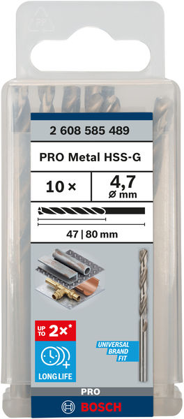 Broca helicoidal PRO Metal HSS-G, longitud estándar, 4,7 x 47 x 80 mm, 10 unidades