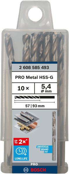 Broca helicoidal PRO Metal HSS-G, longitud estándar, 5,4 x 57 x 93 mm, 10 unidades