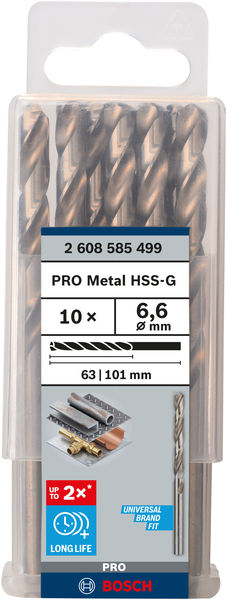 Broca helicoidal PRO Metal HSS-G, longitud estándar, 6,6 x 63 x 101 mm, 10 unidades