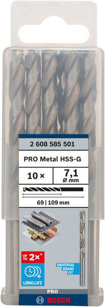 Broca helicoidal PRO Metal HSS-G, longitud estándar, 7,1 x 69 x 109 mm, 10 unidades