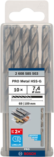 Broca helicoidal PRO Metal HSS-G, longitud estándar, 7,4 x 69 x 109 mm, 5 unidades