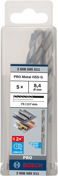 Broca helicoidal PRO Metal HSS-G, longitud estándar, 8,4 x 75 x 117 mm, 5 unidades