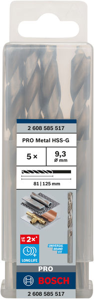 Broca helicoidal PRO Metal HSS-G, longitud estándar, 9,3 x 81 x 125 mm, 5 unidades