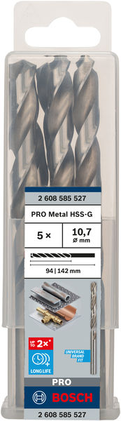 Broca helicoidal PRO Metal HSS-G, longitud estándar, 10,7 x 94 x 142 mm, 5 unidades