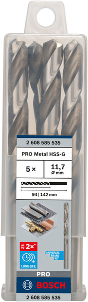 Broca helicoidal PRO Metal HSS-G, longitud estándar, 11,7 x 94 x 142 mm, 5 unidades