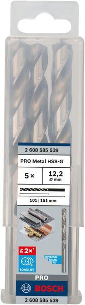 Broca helicoidal PRO Metal HSS-G, longitud estándar, 12,2 x 101 x 151 mm, 5 unidades