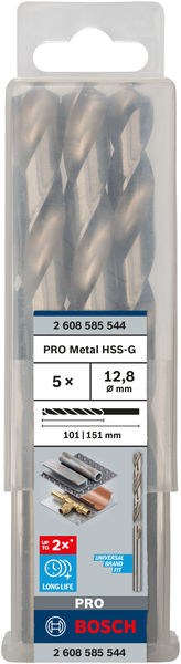 Broca helicoidal PRO Metal HSS-G, longitud estándar, 12,8 x 101 x 151 mm, 5 unidades