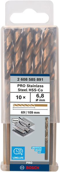 Broca helicoidal PRO Stainless Steel HSS-Co, 6,8 x 69 x 109 mm, 10 unidades