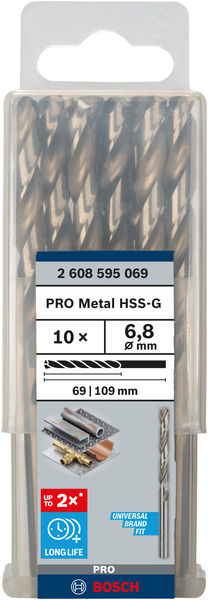 Broca helicoidal PRO Metal HSS-G, longitud estándar, 6,8 x 69 x 109 mm, 10 unidades