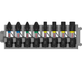 Set de puntas de atornillar PRO Impact, PH1; PH2; PZ1; PZ2; T15; T20; T25; T30, 25 mm, 8 unidades