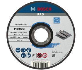 Disco de corte abrasivo PRO Metal, 115 x 1,6 x 22,23 mm