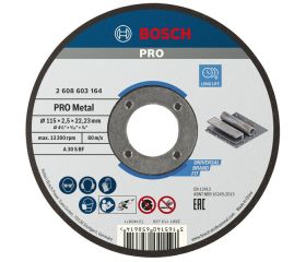 Disco de corte abrasivo PRO Metal, 115 x 2,5 x 22,23 mm